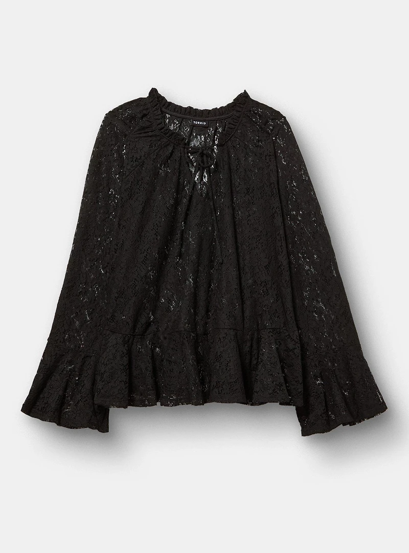 Lace Peplum Long-Sleeve Top