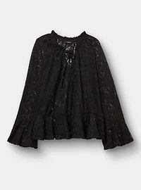 Lace Peplum Long-Sleeve Top