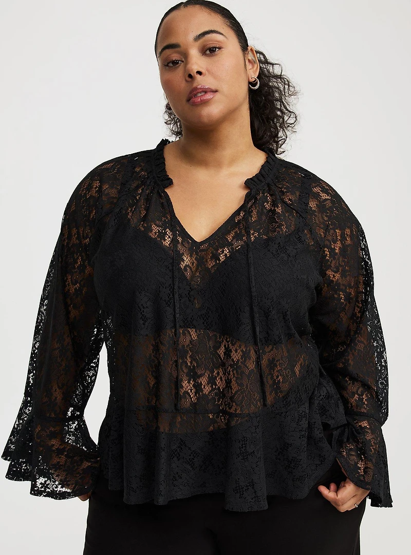 Lace Peplum Long-Sleeve Top