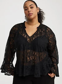 Lace Peplum Long-Sleeve Top