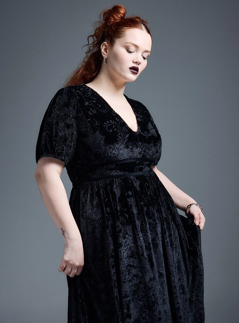 Nightfall Tiered Burnout Velvet Maxi Dress