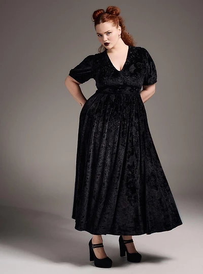 Nightfall Tiered Burnout Velvet Maxi Dress