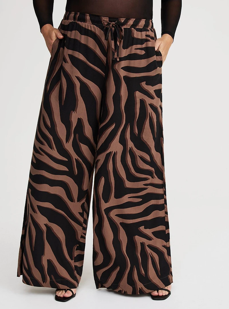 Wide Leg High-Rise Challis Pant