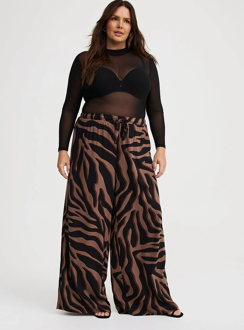 Wide Leg High-Rise Challis Pant