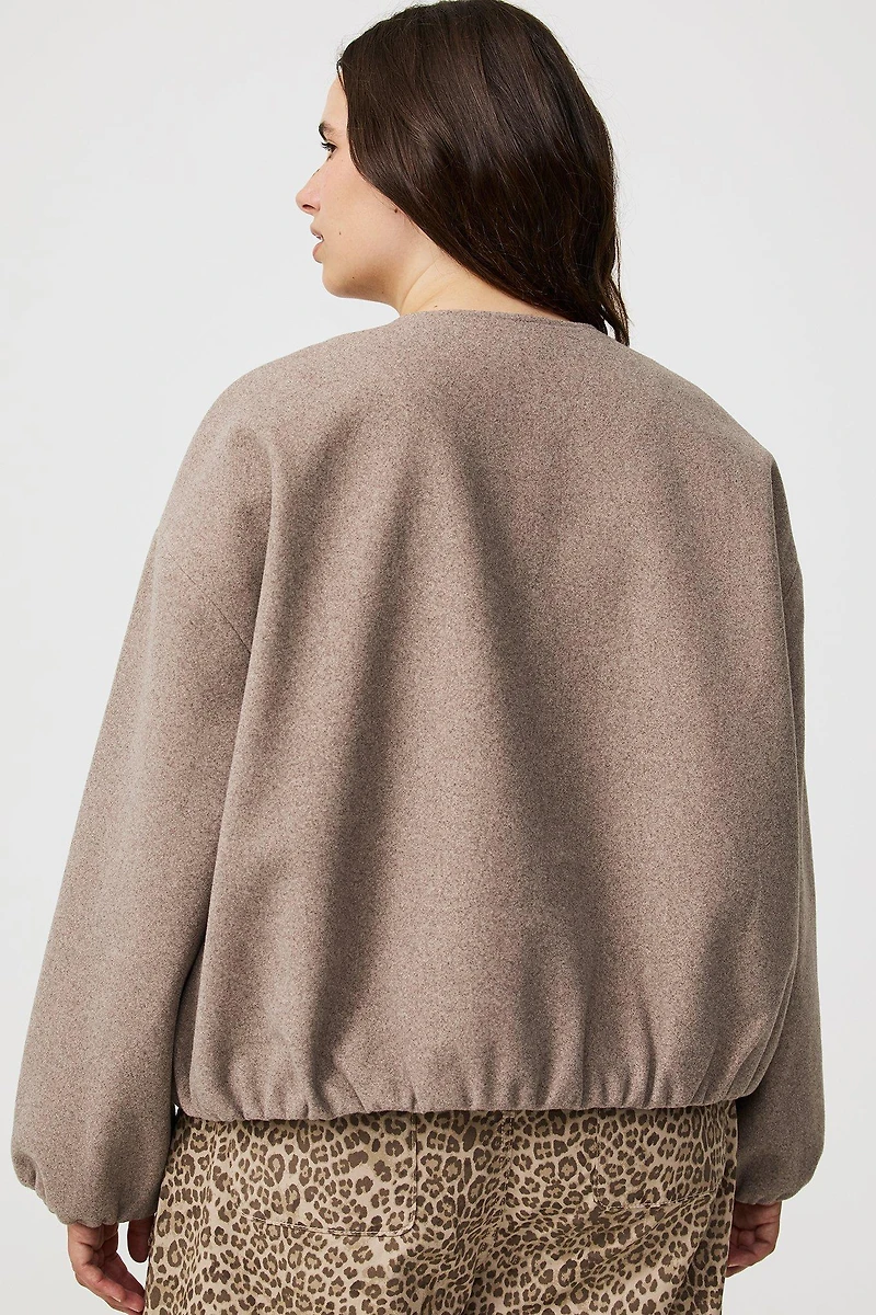 Collarless Bomber Jacket