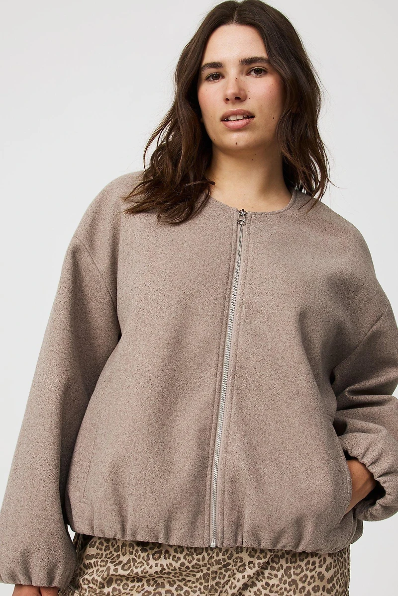 Collarless Bomber Jacket
