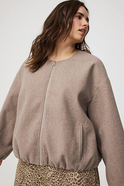 Collarless Bomber Jacket