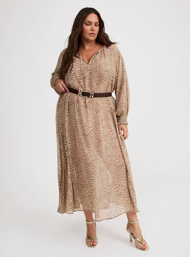 Blouson Sleeve Ruffle Neck Maxi Dress