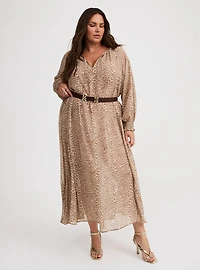 Blouson Sleeve Ruffle Neck Maxi Dress