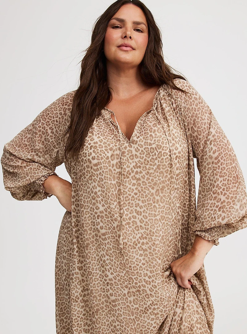 Blouson Sleeve Ruffle Neck Maxi Dress