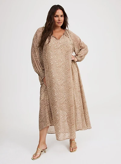 Blouson Sleeve Ruffle Neck Maxi Dress