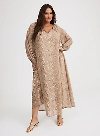 Blouson Sleeve Ruffle Neck Maxi Dress