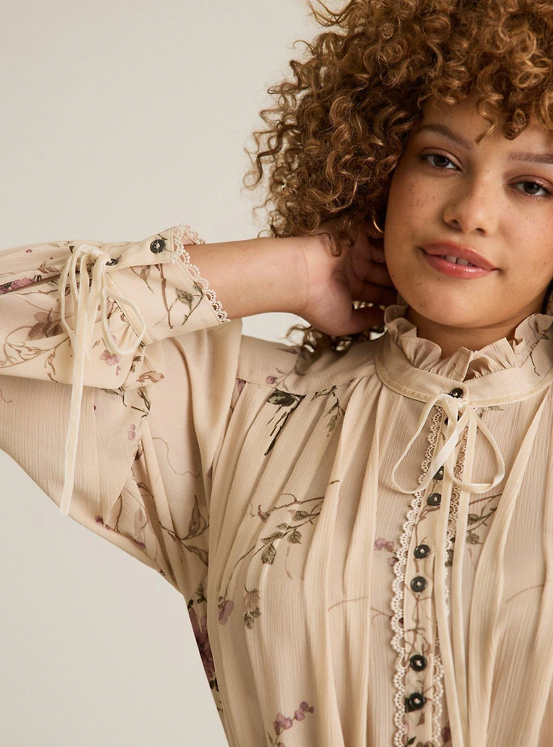 Festi Pleated Ruffle Neck Blouse