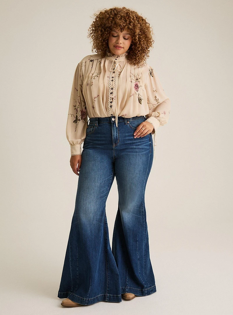 Festi Pleated Ruffle Neck Blouse