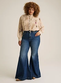 Festi Pleated Ruffle Neck Blouse