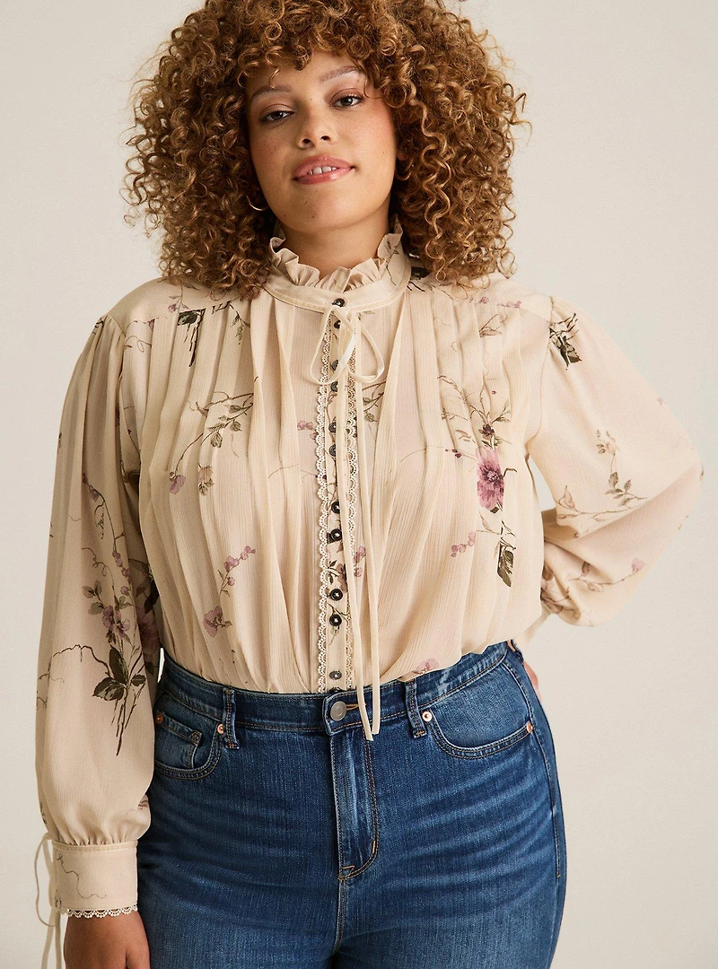 Festi Pleated Ruffle Neck Blouse