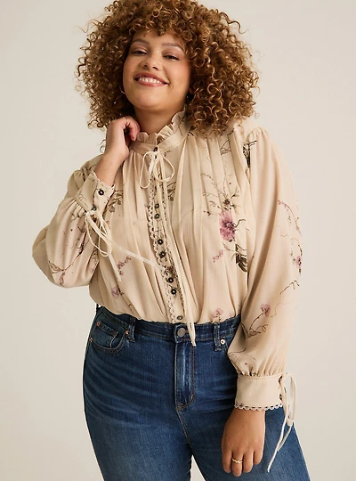 Festi Pleated Ruffle Neck Blouse