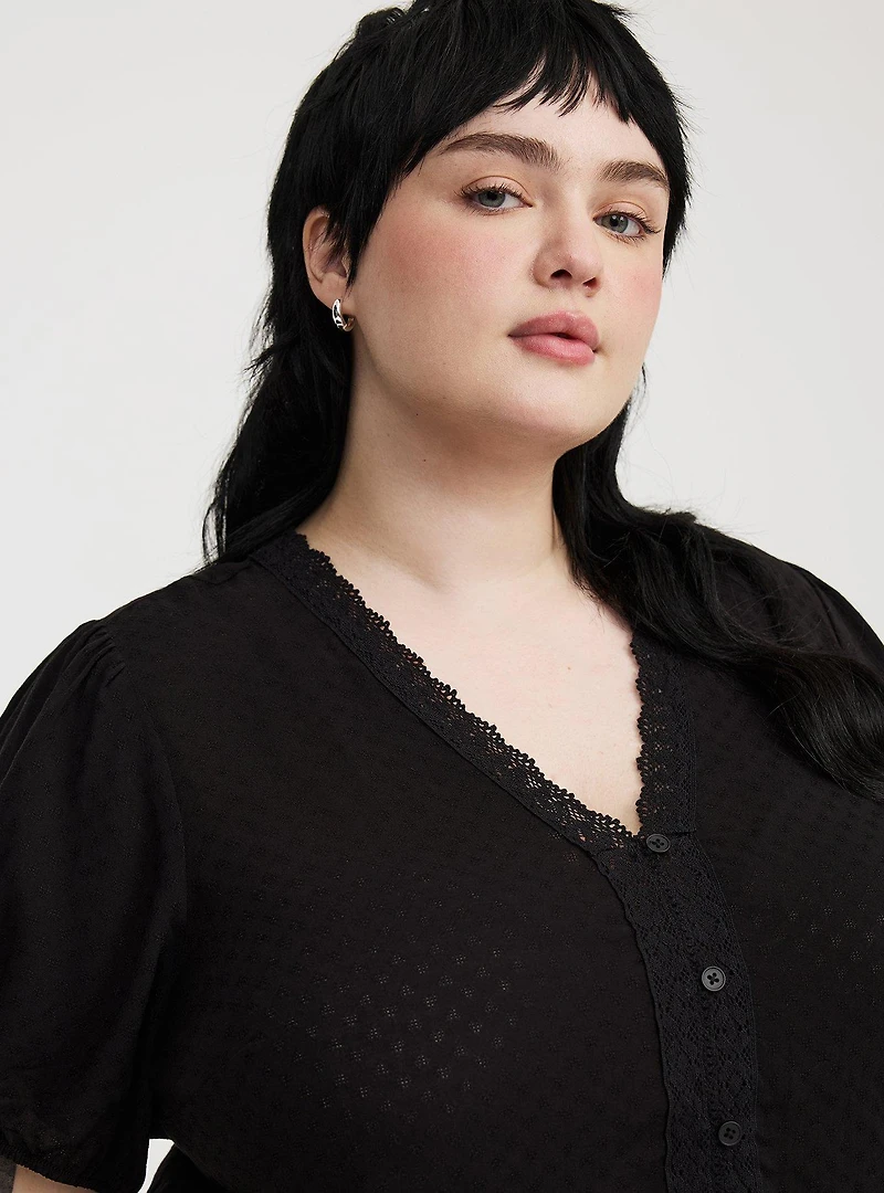 Peplum V-Neck Lace-Trim Top