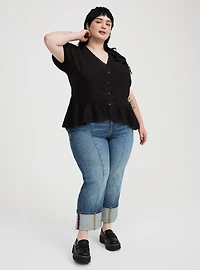 Peplum V-Neck Lace-Trim Top