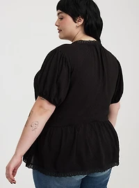 Peplum V-Neck Lace-Trim Top