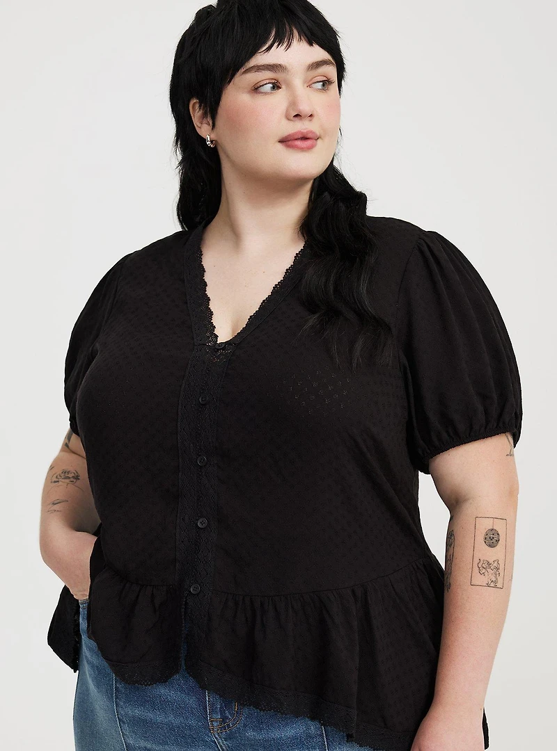Peplum V-Neck Lace-Trim Top