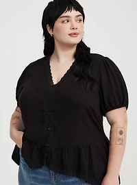 Peplum V-Neck Lace-Trim Top