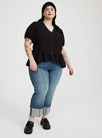 Peplum V-Neck Lace-Trim Top