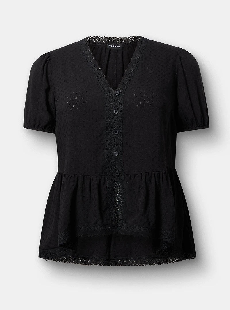 Peplum V-Neck Lace-Trim Top