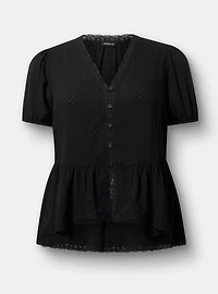 Peplum V-Neck Lace-Trim Top