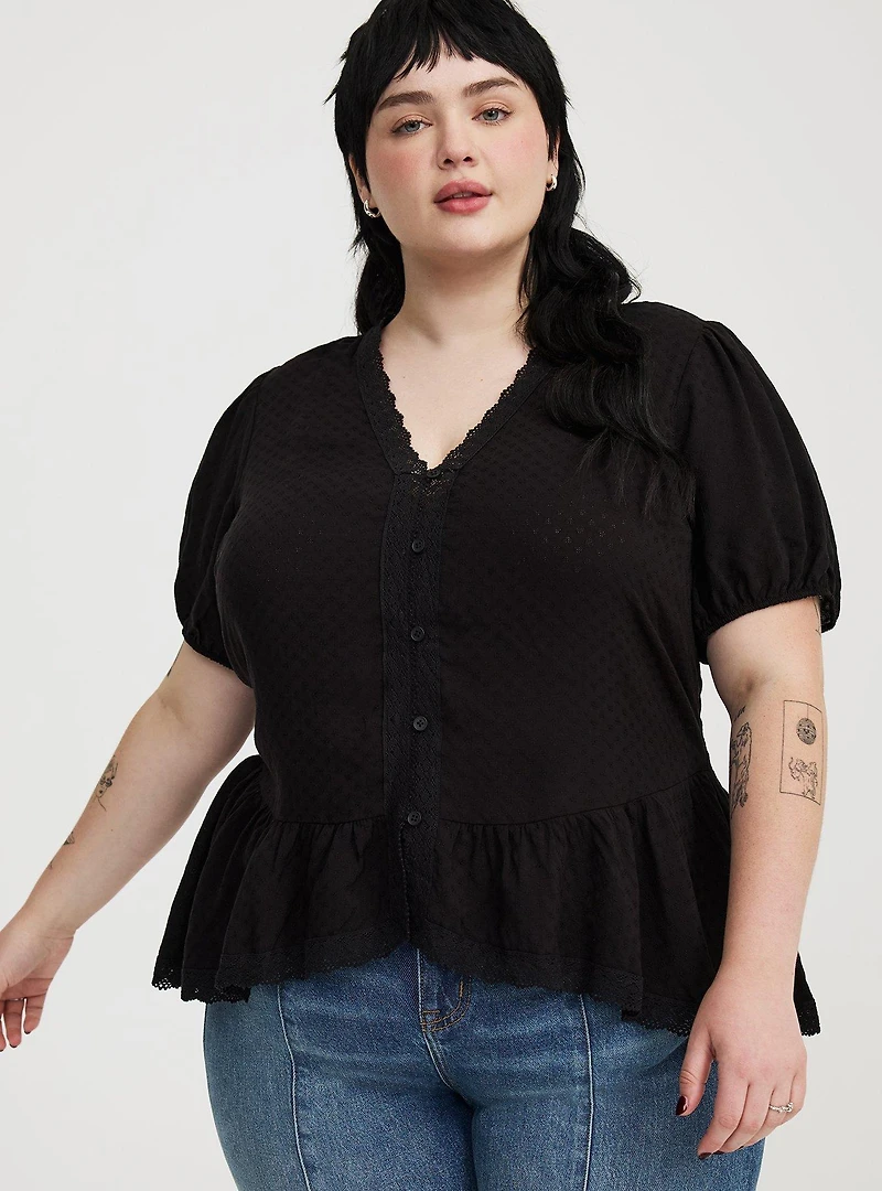 Peplum V-Neck Lace-Trim Top