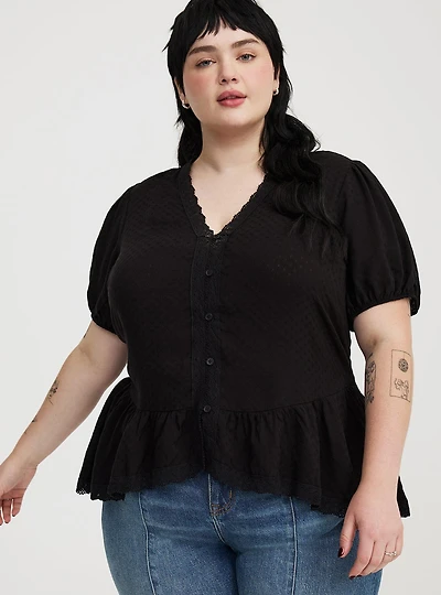 Peplum V-Neck Lace-Trim Top