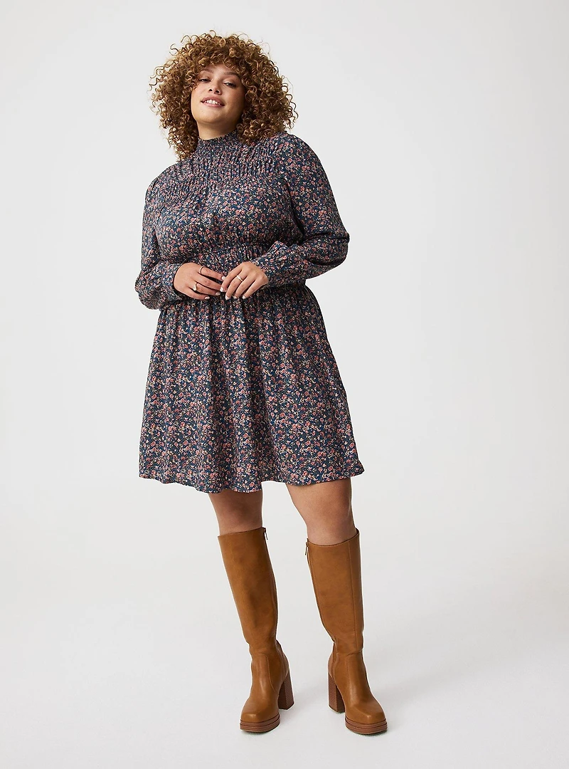 Smocked Ruched Mini Dress