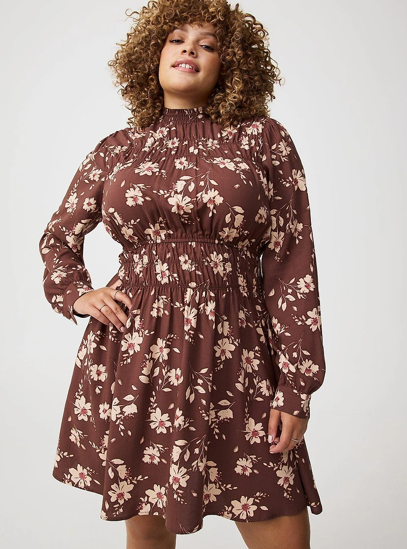 Smocked Ruched Mini Dress