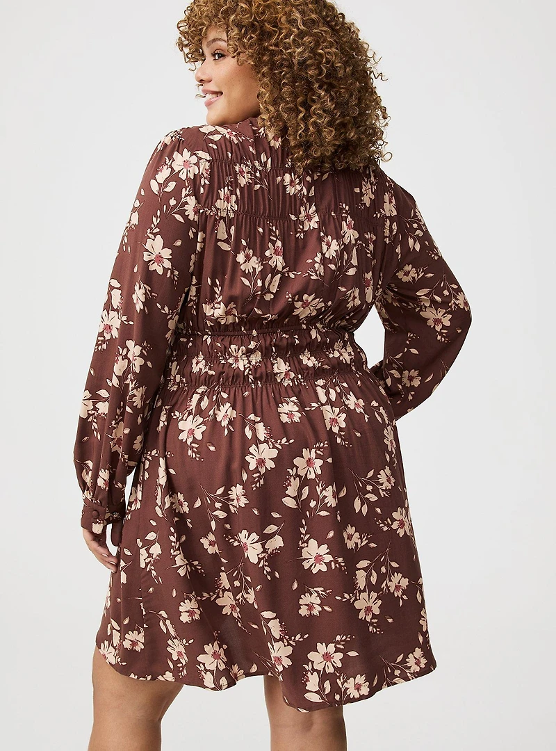 Smocked Ruched Mini Dress