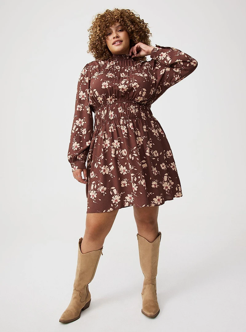 Smocked Ruched Mini Dress