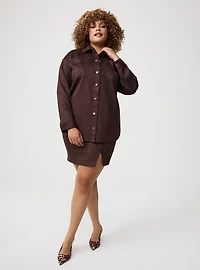 Faux Suede Snap Front Shacket