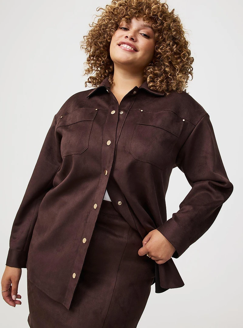 Faux Suede Snap Front Shacket