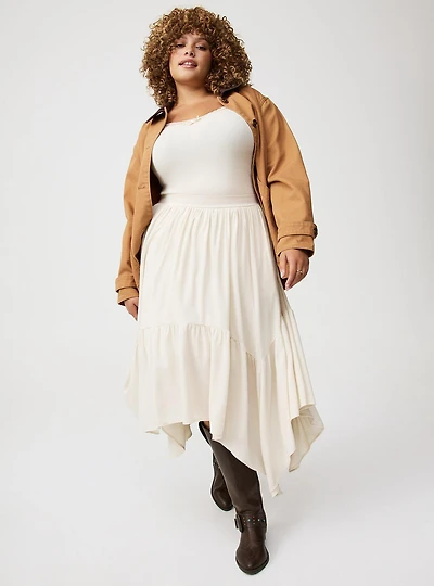 Tiered Hanky Hem Maxi Skirt