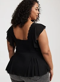 Flutter Sleeve Fit & Flare Mesh Top