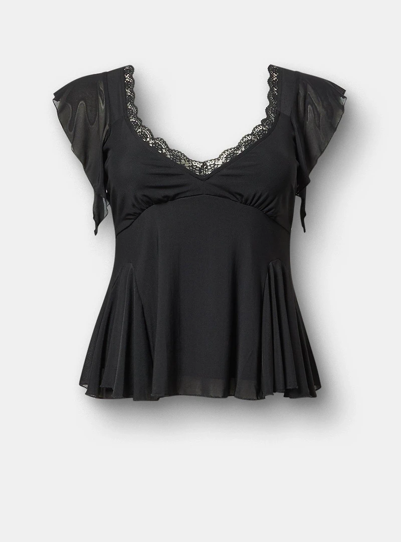 Flutter Sleeve Fit & Flare Mesh Top