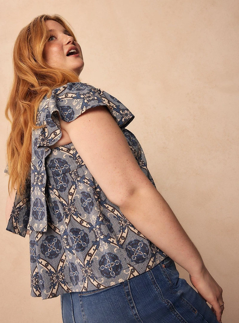 Festi Pintuck Flutter-Sleeve Tank