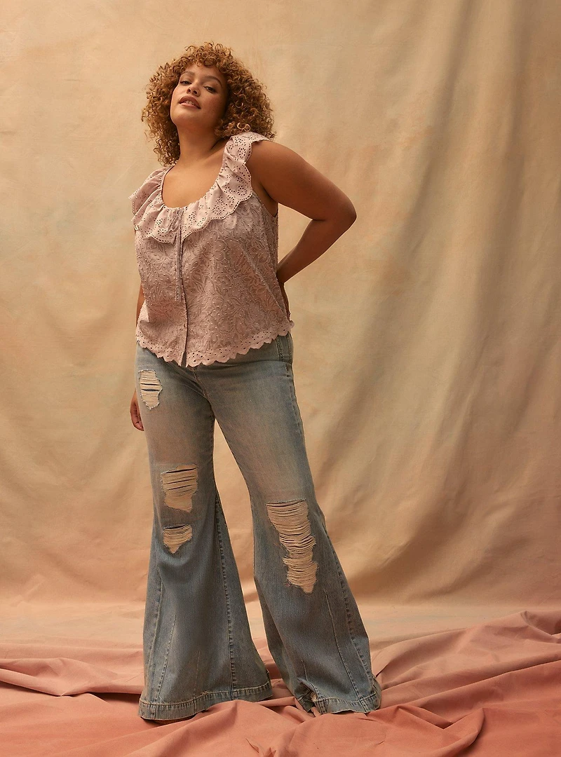 Festi Embroidered Ruffle Top