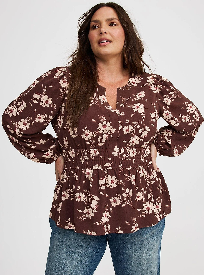 Peplum Y-Neck Top