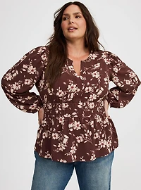 Peplum Y-Neck Top