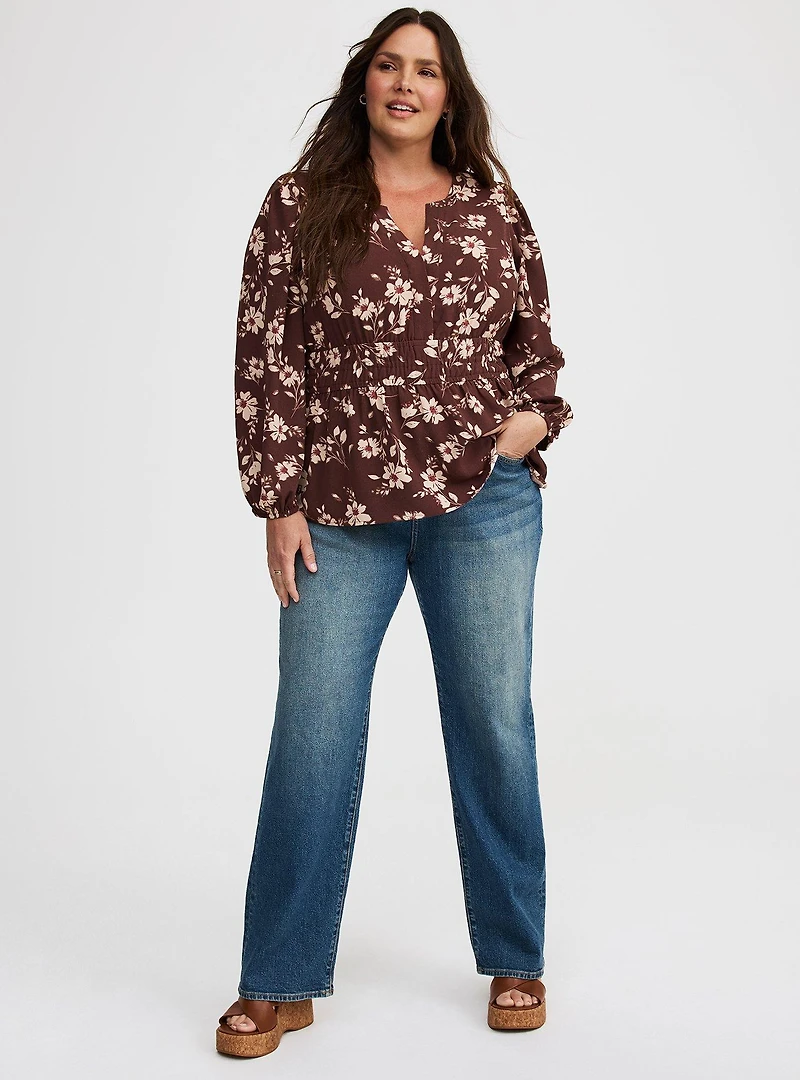 Peplum Y-Neck Top