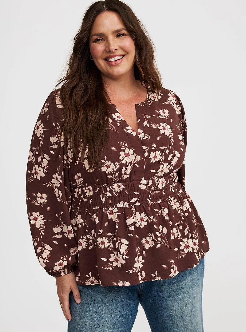 Peplum Y-Neck Top