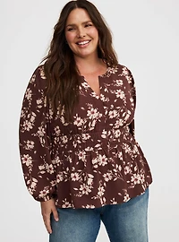 Peplum Y-Neck Top