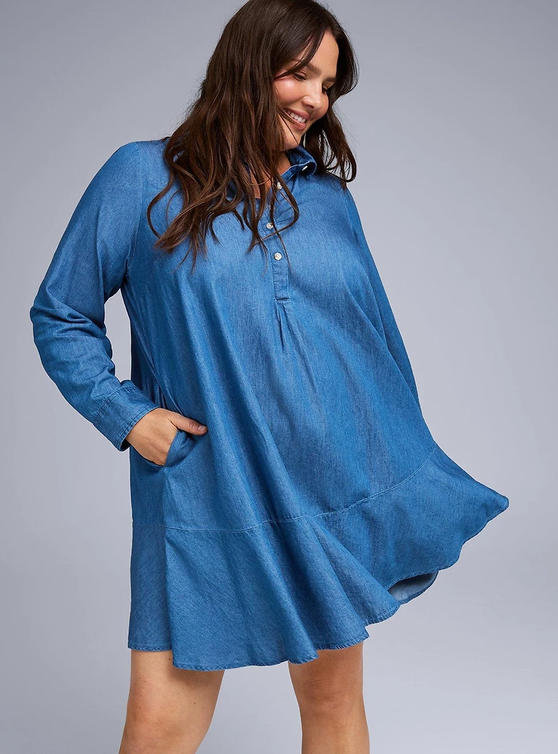 Bell Isle Chambray Popover Mini Dress