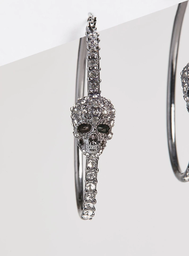 Skull Pave Hoop Earring