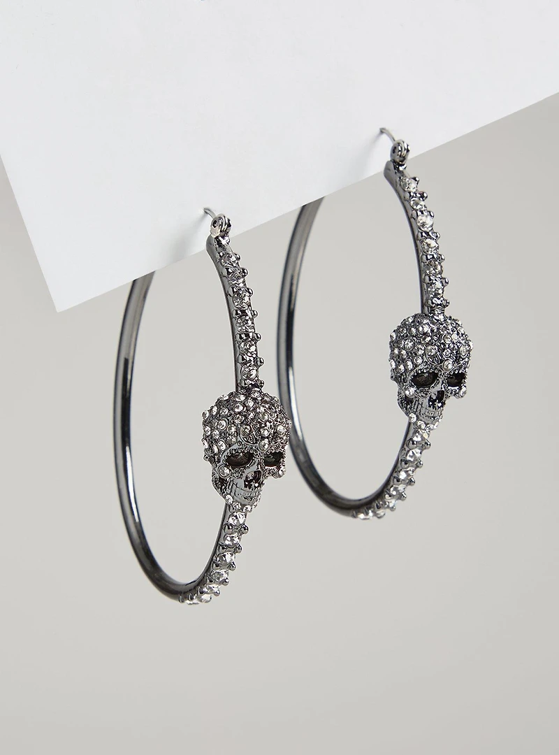 Skull Pave Hoop Earring